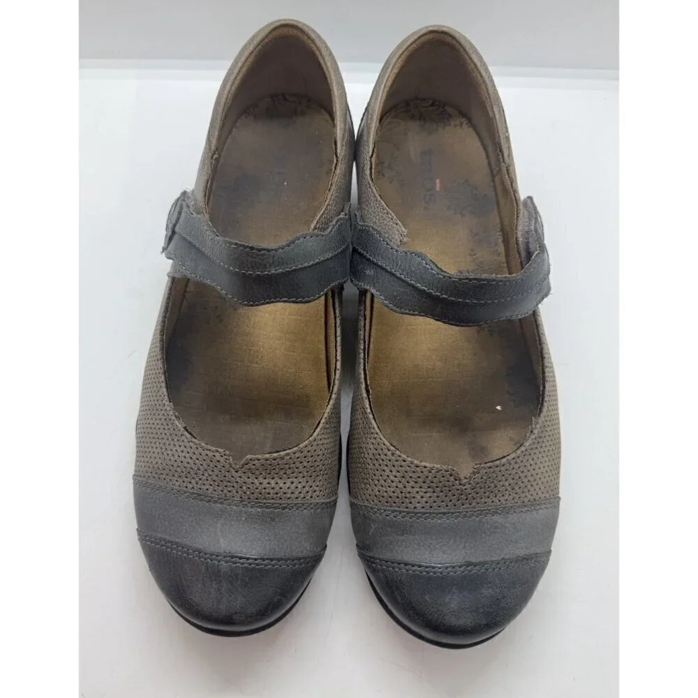 Taos Bravo Mary Jane Women's 8W Shoes Flats 13241 Brown Gray Leather Hook & Loop
